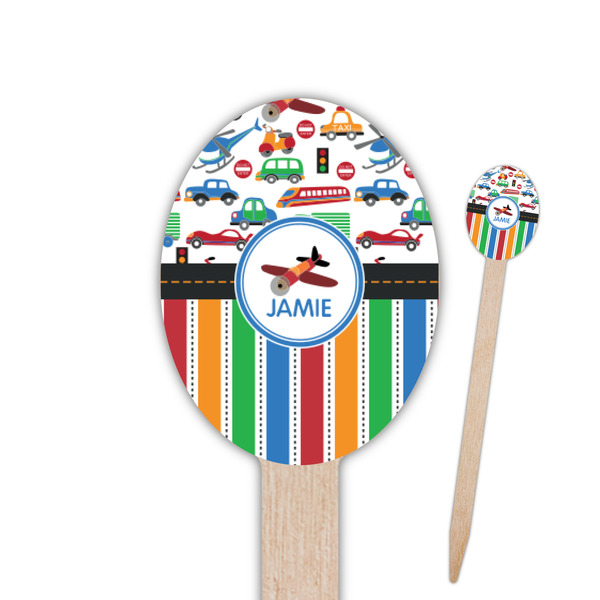 Custom Transportation & Stripes Oval Wooden Food Picks (Personalized)