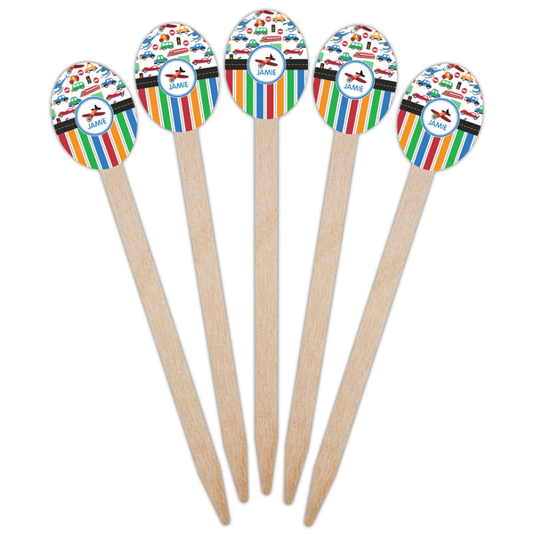 Transportation & Stripes Wooden Food Pick - Oval - Fan View