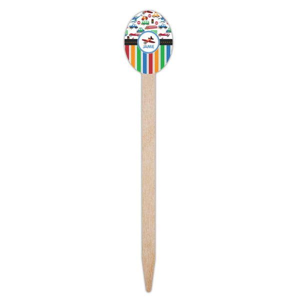 Transportation & Stripes Wooden Food Pick - Oval - Single Pick