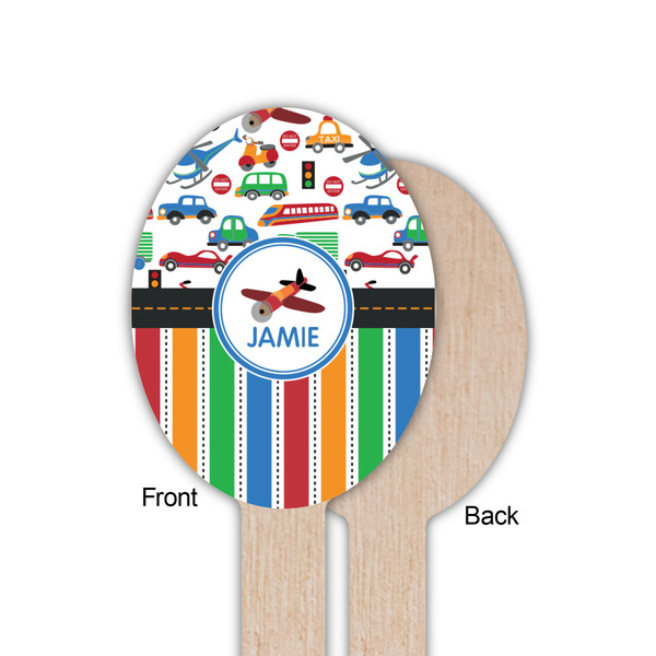 Transportation & Stripes Wooden Food Pick - Oval - Single Sided - Front & Back