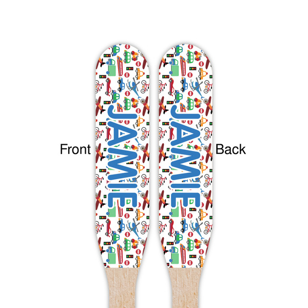 Transportation & Stripes Wooden Food Pick - Paddle - Double Sided - Front & Back