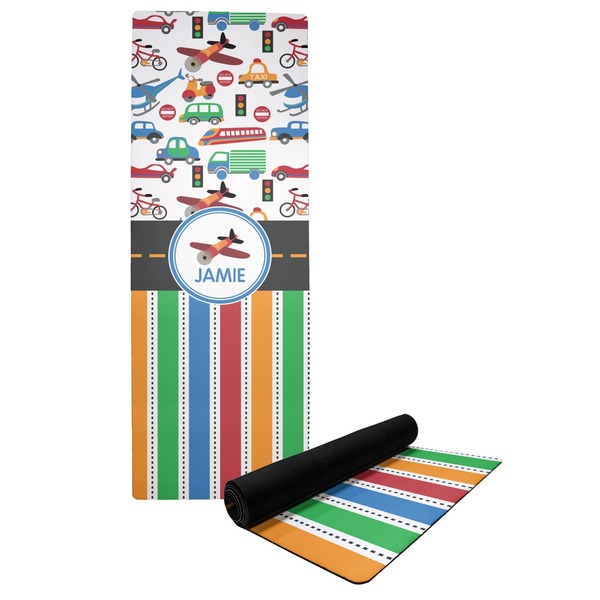 Custom Transportation & Stripes Yoga Mat (Personalized)
