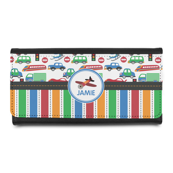 Custom Transportation & Stripes Leatherette Ladies Wallet (Personalized)