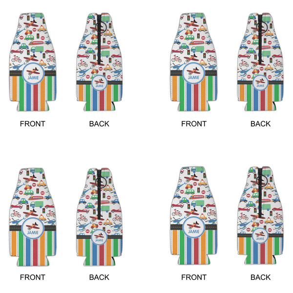 Transportation & Stripes Zipper Bottle Cooler - Set of 4 - APPROVAL