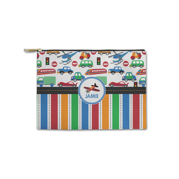 Custom Transportation & Stripes Zipper Pouch - Small - 8.5"x6" (Personalized)