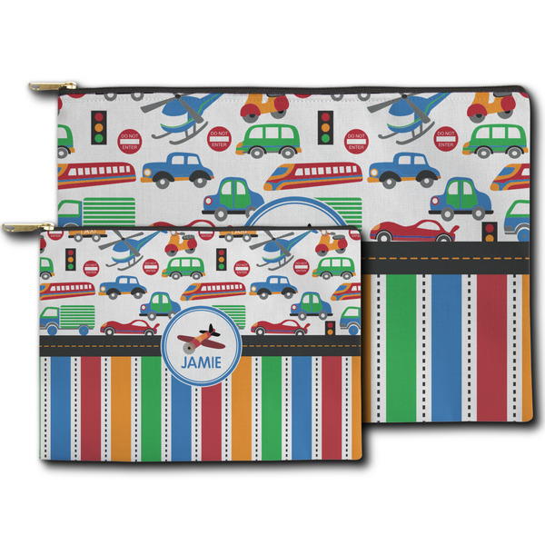 Transportation & Stripes Zippered Pouches - Size Comparison
