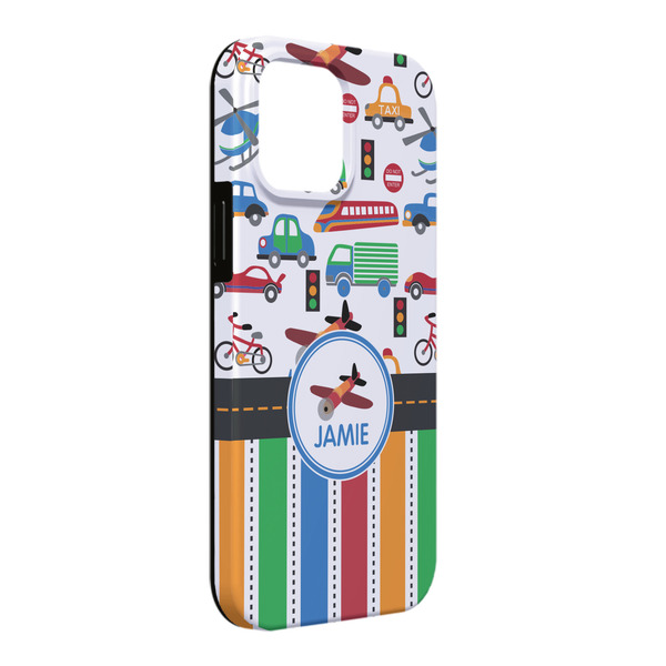 Custom Transportation & Stripes iPhone Case - Rubber Lined - iPhone 13 Pro Max (Personalized)