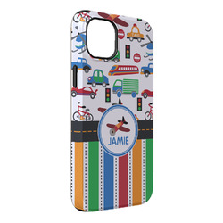 Transportation & Stripes iPhone Case - Rubber Lined - iPhone 14 Plus (Personalized)