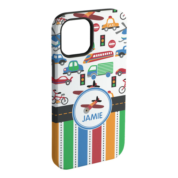 Custom Transportation & Stripes iPhone Case - Rubber Lined (Personalized)