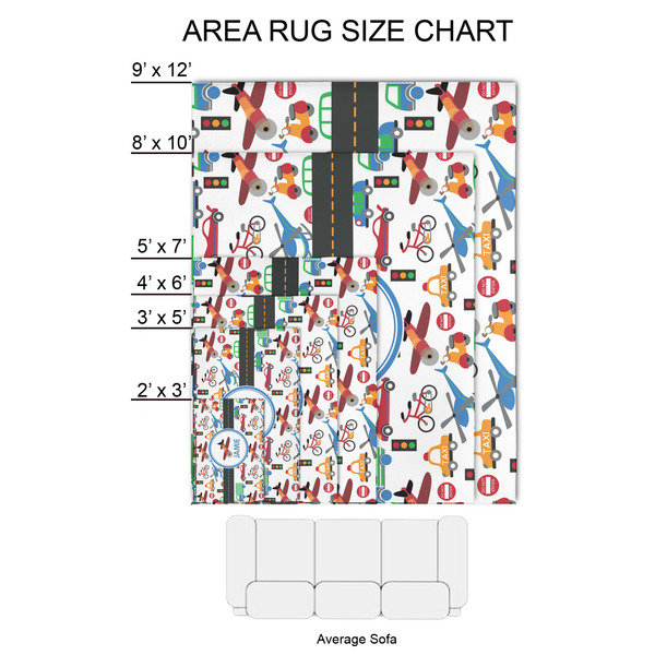 Transportation 2'x3' Indoor Area Rugs - Size Chart