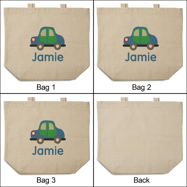 Transportation 3 Reusable Cotton Grocery Bags - Front & Back View