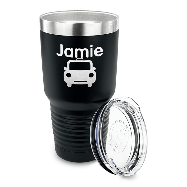 Transportation 30 oz Stainless Steel Ringneck Tumblers - Black - LID OFF