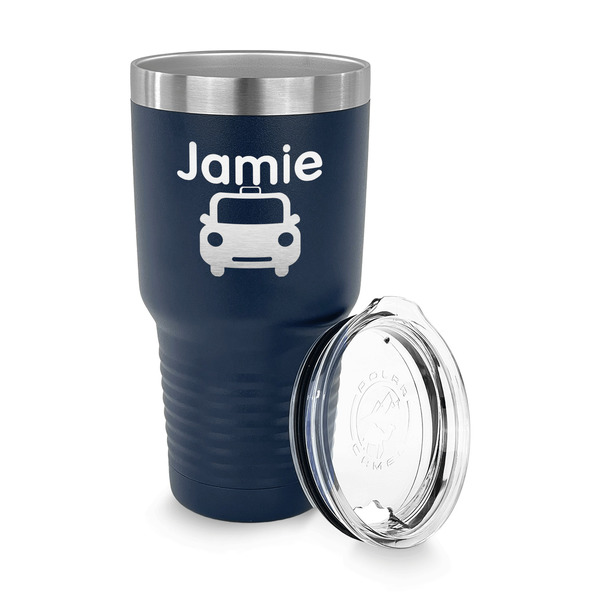 Transportation 30 oz Stainless Steel Ringneck Tumblers - Navy - LID OFF