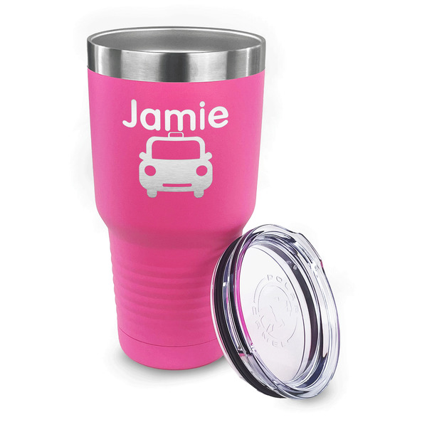 Transportation 30 oz Stainless Steel Ringneck Tumblers - Pink - LID OFF