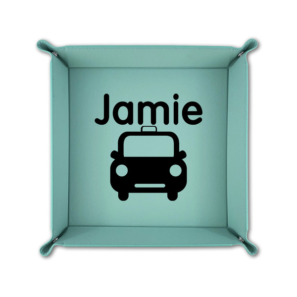 Transportation 6" x 6" Teal Leatherette Snap Up Tray - FOLDED UP