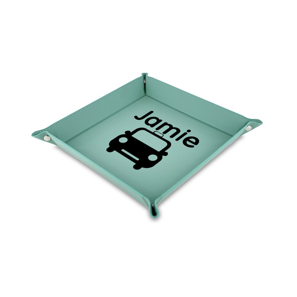 Custom Transportation 6" x 6" Teal Faux Leather Valet Tray (Personalized)