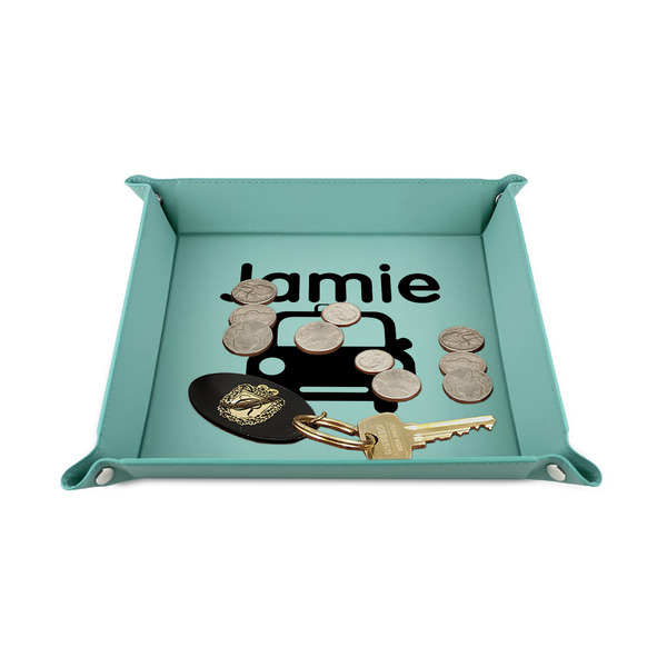 Transportation 6" x 6" Teal Leatherette Snap Up Tray - STYLED