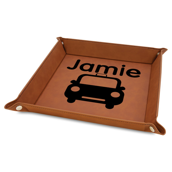 Custom Transportation 9" x 9" Leather Valet Tray w/ Name or Text
