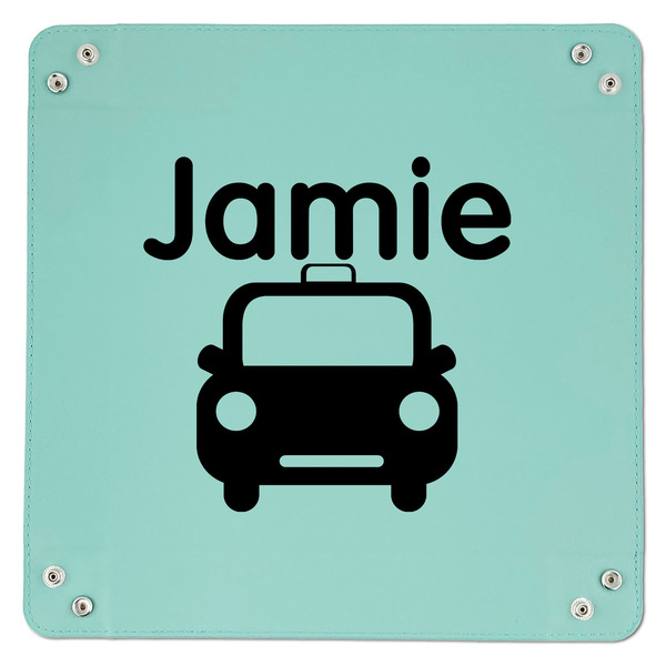 Transportation 9" x 9" Teal Leatherette Snap Up Tray - APPROVAL