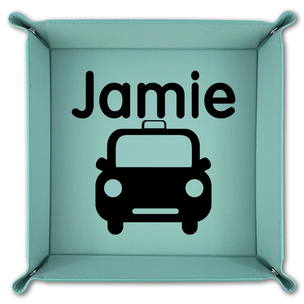 Transportation 9" x 9" Teal Leatherette Snap Up Tray - FOLDED