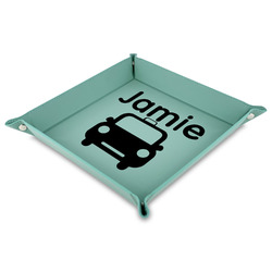 Transportation 9" x 9" Teal Faux Leather Valet Tray (Personalized)