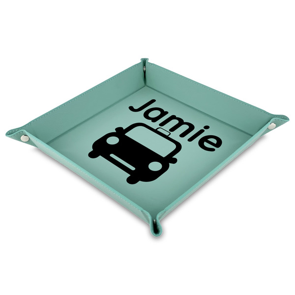 Custom Transportation 9" x 9" Teal Faux Leather Valet Tray (Personalized)