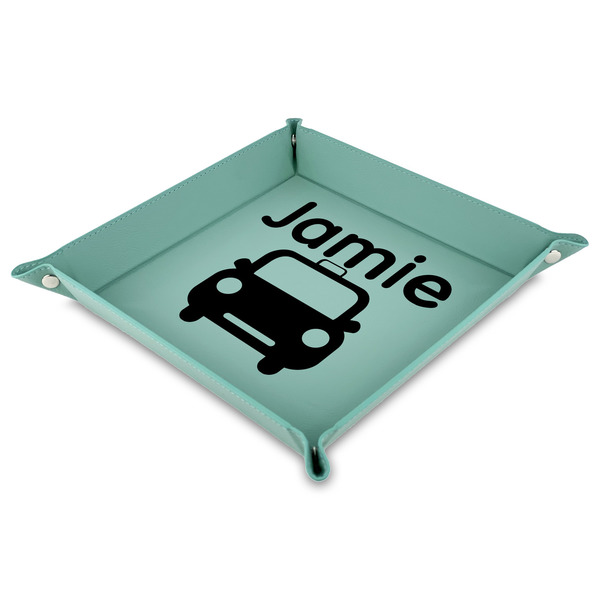 Custom Transportation Faux Leather Dice Tray - 9" x 9"  - Teal (Personalized)