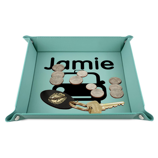 Transportation 9" x 9" Teal Leatherette Snap Up Tray - STYLED