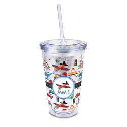 Transportation 16oz Double Wall Acrylic Tumbler with Lid & Straw - Full Print (Personalized)