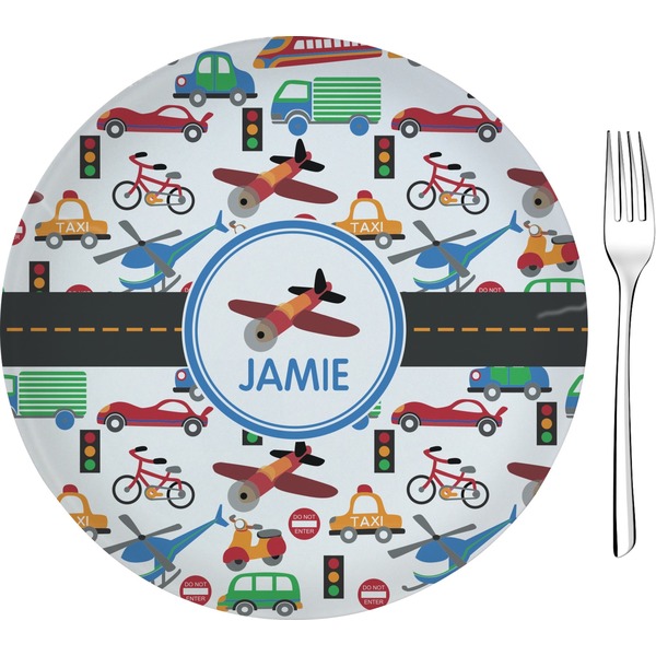 Custom Transportation Glass Appetizer / Dessert Plate 8" (Personalized)