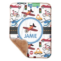 Transportation Sherpa Baby Blanket - 30" x 40" w/ Name or Text