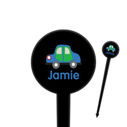 Transportation 4" Round Plastic Food Picks - Black - Double Sided (Personalized)