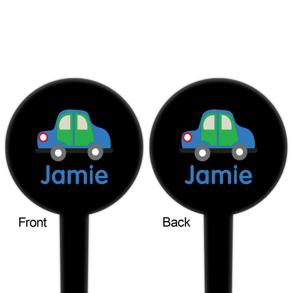 Transportation Black Plastic 4" Food Pick - Round - Double Sided - Front & Back