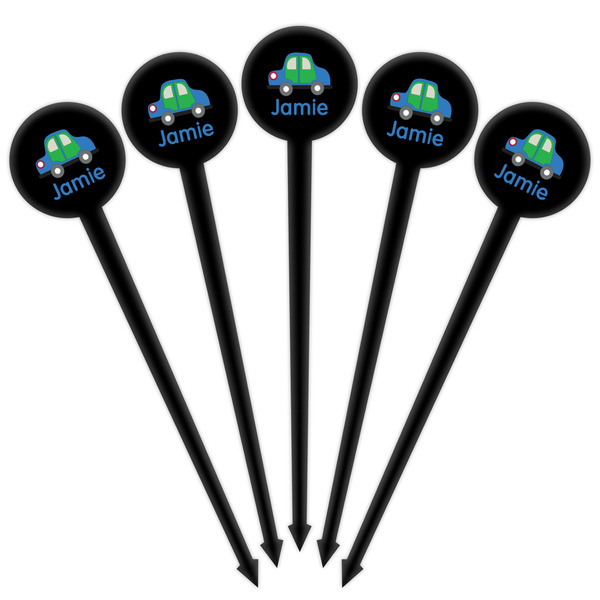 Transportation Black Plastic 4" Food Pick - Round - Fan View