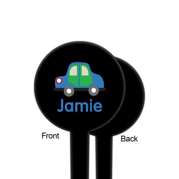 Transportation Black Plastic 4" Food Pick - Round - Single Sided - Front & Back