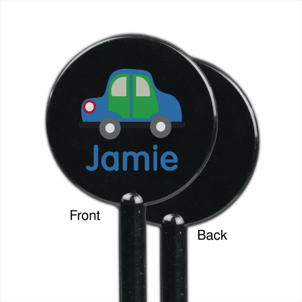 Transportation Black Plastic 5.5" Stir Stick - Single Sided - Round - Front & Back
