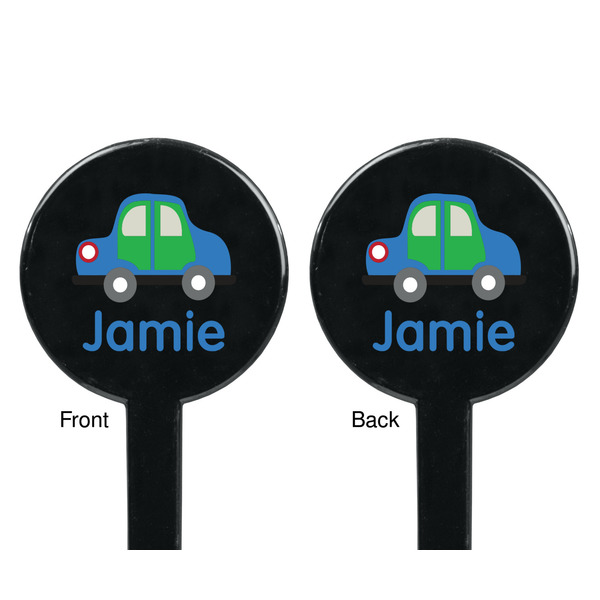 Transportation Black Plastic 7" Stir Stick - Double Sided - Round - Front & Back