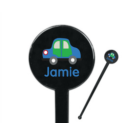 Transportation 7" Round Plastic Stir Sticks - Black - Double Sided (Personalized)