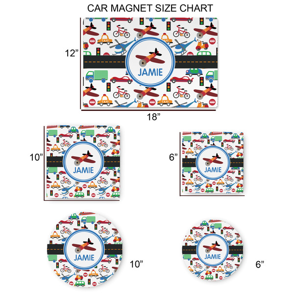 Transportation Car Magnets - SIZE CHART