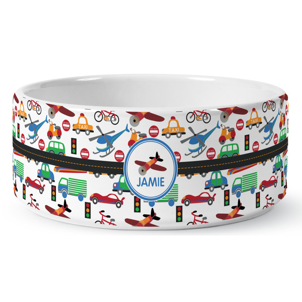 Transportation Ceramic Dog Bowl - Medium - Front