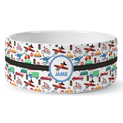 Transportation Ceramic Dog Bowl - Large (Personalized)