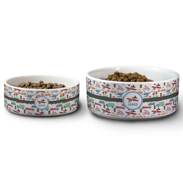 Transportation Ceramic Dog Bowls - Size Comparison