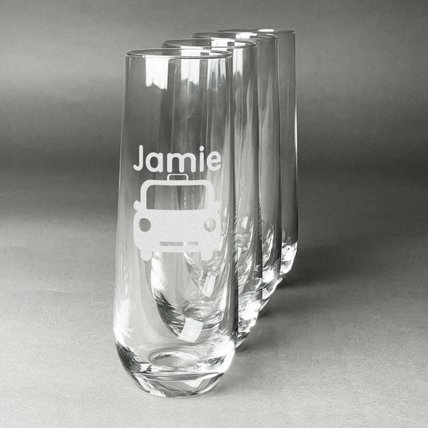 Custom Transportation Champagne Flute - Stemless Engraved - Set of 4 (Personalized)