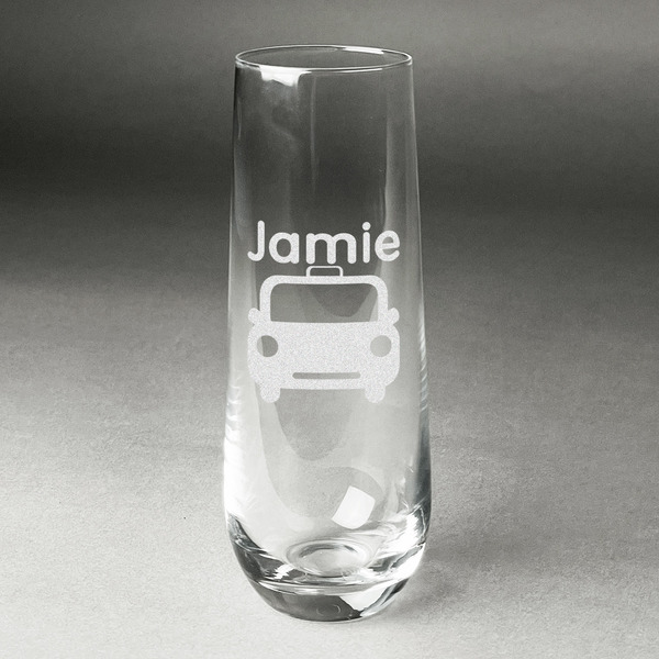 Custom Transportation Champagne Flute - Stemless Engraved (Personalized)