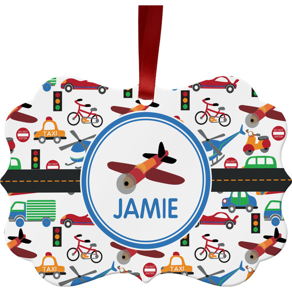 Custom Transportation Metal Frame Ornament - Double Sided w/ Name or Text