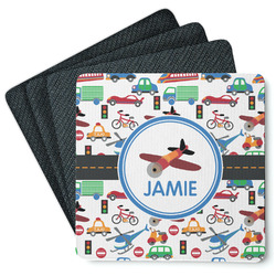 Transportation Square Rubber Backed Coasters - Set of 4 (Personalized)