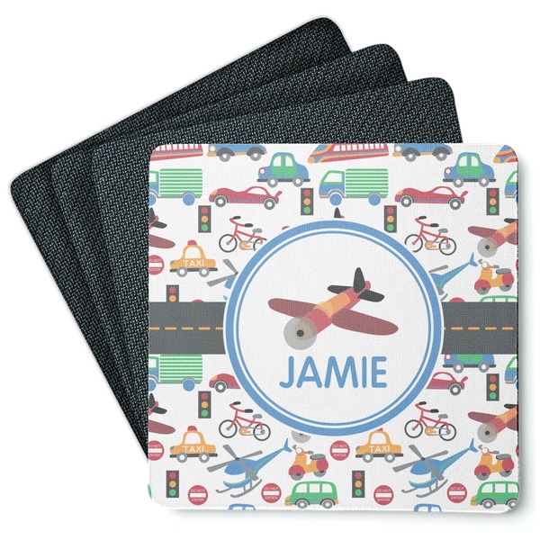 Custom Transportation Square Rubber Backed Coasters - Set of 4 (Personalized)