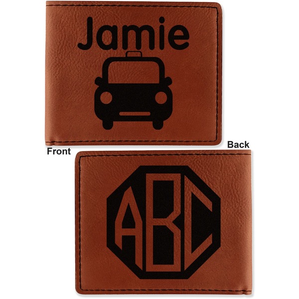 Transportation Cognac Leatherette Bifold Wallets - Front and Back