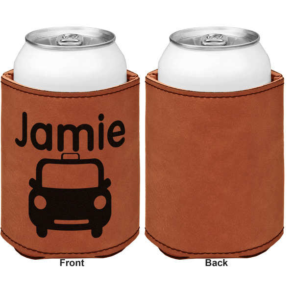 Transportation Cognac Leatherette Can Sleeve - Single Sided Front and Back