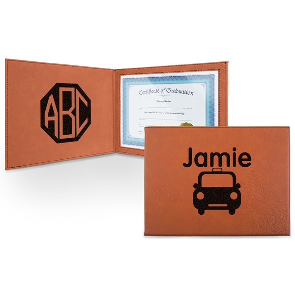 Custom Transportation Leatherette Certificate Holder - Front and Inside (Personalized)